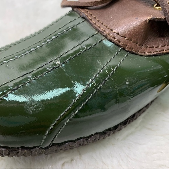 Tory Burch Women's Matthew Duck Boots 8 Green Brown Leather Rubber Rain Shoes - Picture 6 of 16